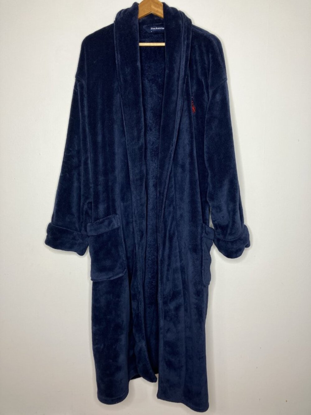 Polo Ralph Lauren Men's Navy Blue Fleece Robe One Size Plush Tie